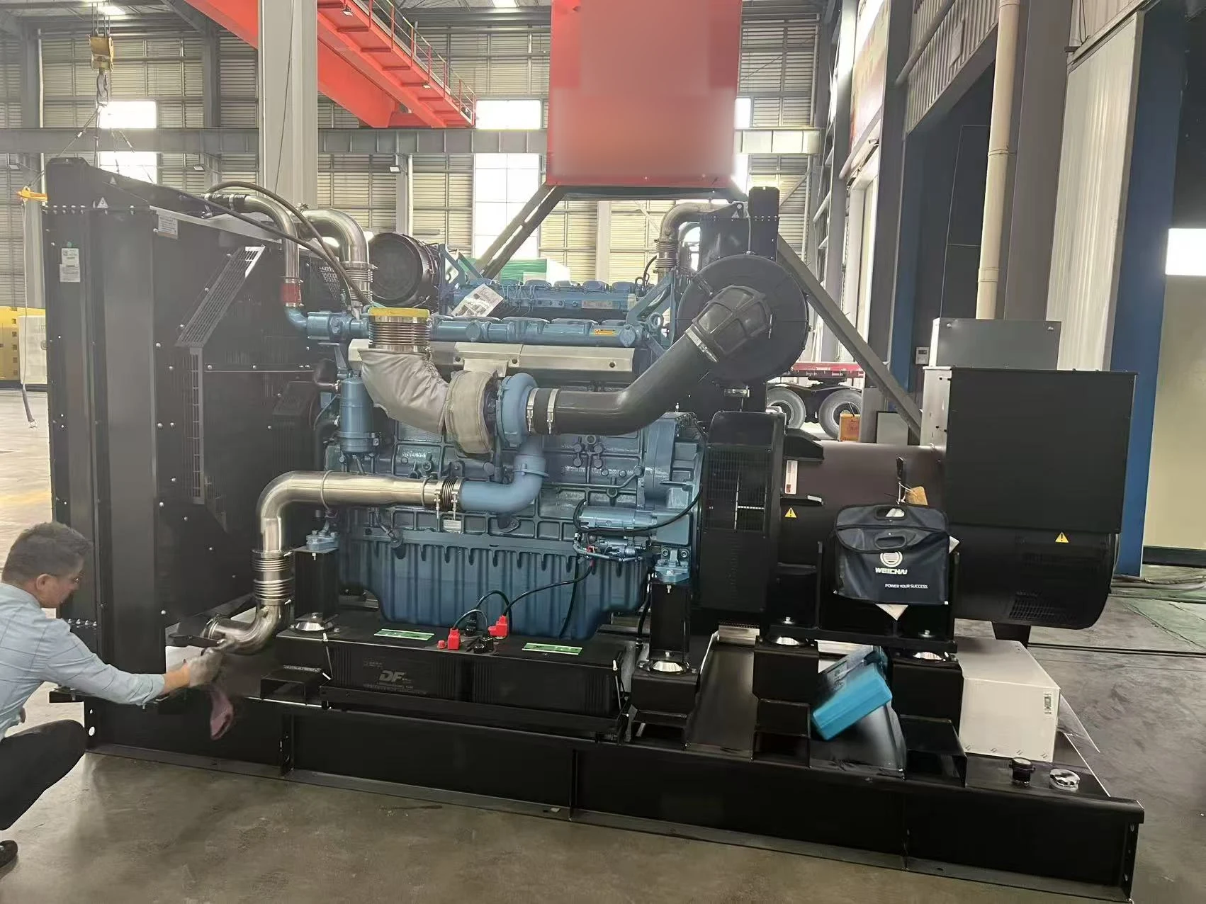 Weichai diesel generator assembly during factory preparation for the Douala order