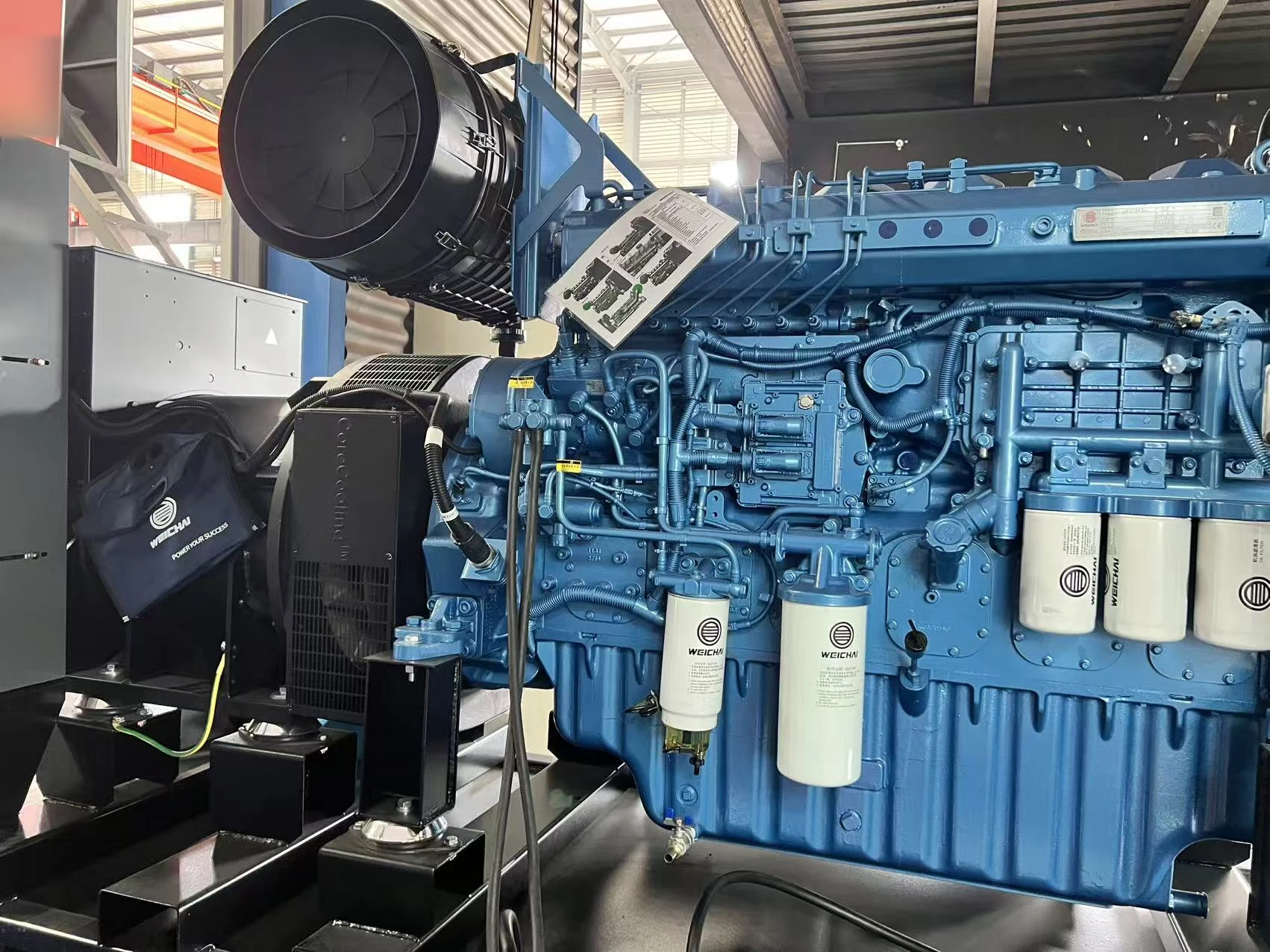 Weichai engine service side with filters and pipework
